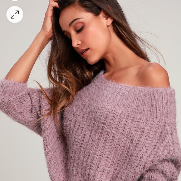 Carino Dusty Purple Off-the-Shoulder Fuzzy Cropped Sweater - Picture 6 of 6
